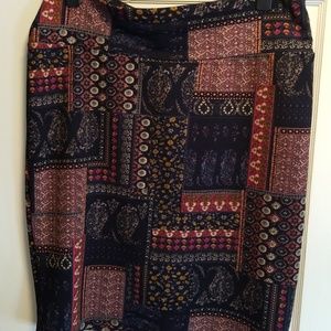 LuLaRoe Cassie Pencil Skirt 2XL, navy/magenta/mult